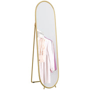 Specchio Verticale Ovale da Terra con Supporto, in Vetro e Metallo, 40x41x159 cm, Tonalit¨¤ Oro
