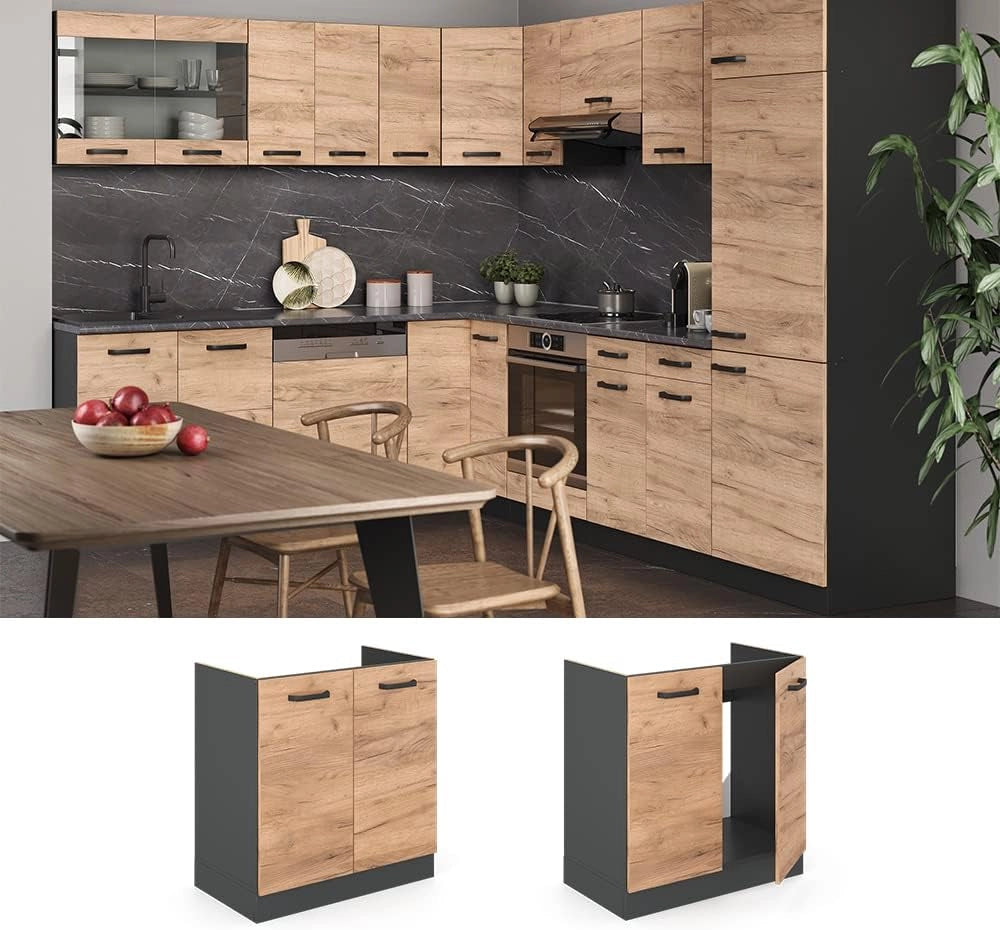 mobile lavello cucina R-line, Quercia dorata/Antracite, 80 cm senza piano di lavoro