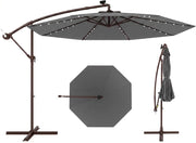 Ombrellone da Giardino 300 cm, 40 Luci LED Solari, Anti-UV, Inclinazione Regolabile, Manovella, 8 Stecche per Esterno Piscina Patio (Grigio)