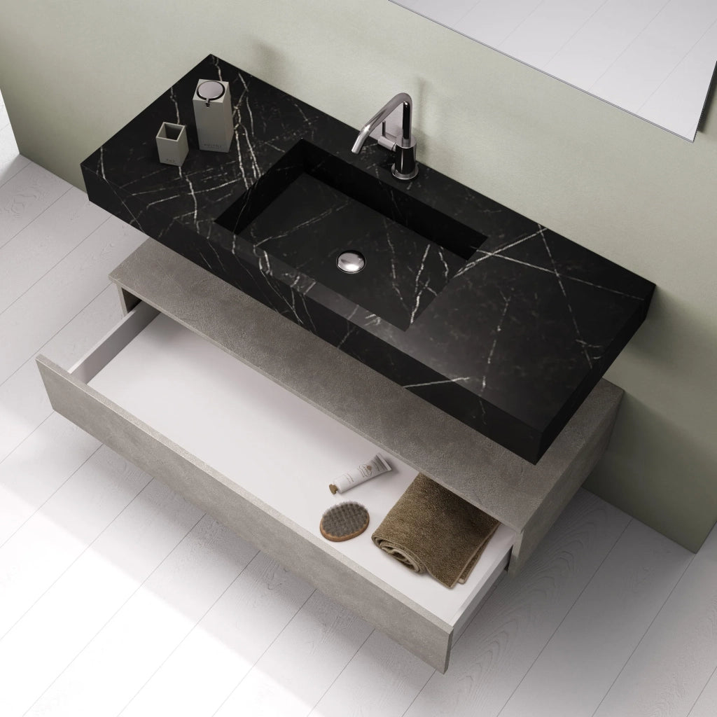 Mobile bagno composizione 5 pezzi ASTRA colore nero grafite/colore avana pietra