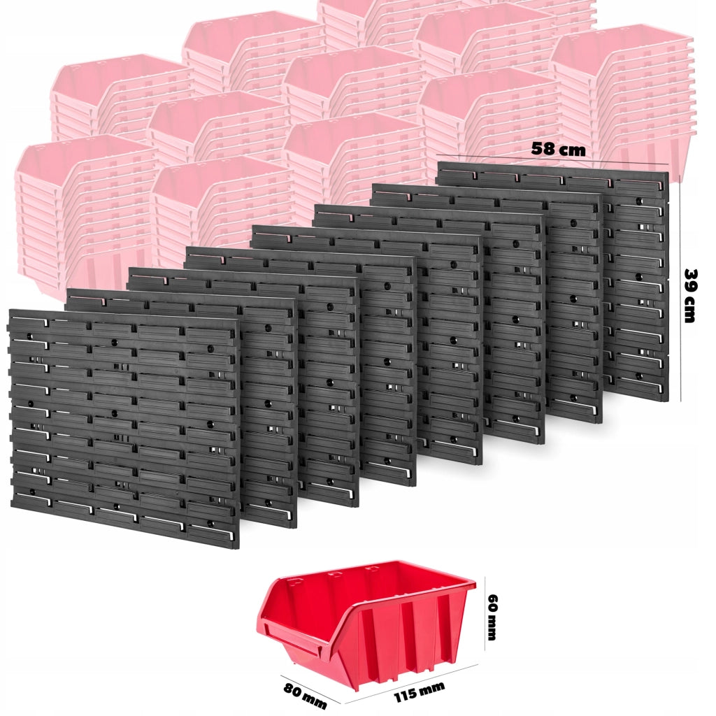 Pannello portautensili KADAX da parete per officina, 232x78 cm, 112 scomparti, 40 supporti, garage.