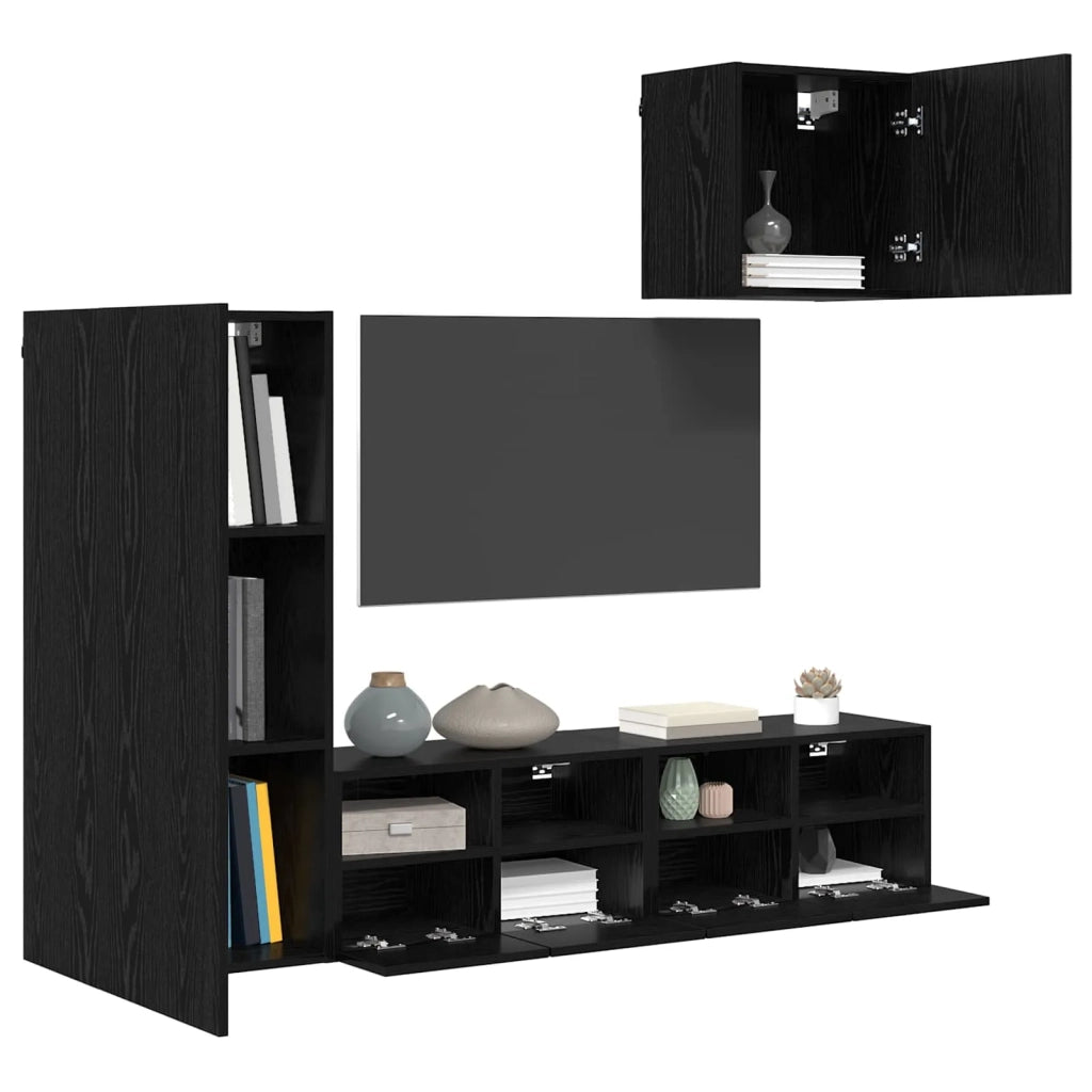 Unità per TV a Muro 4 pcs Rovere Nero Legno multistrato 3402781