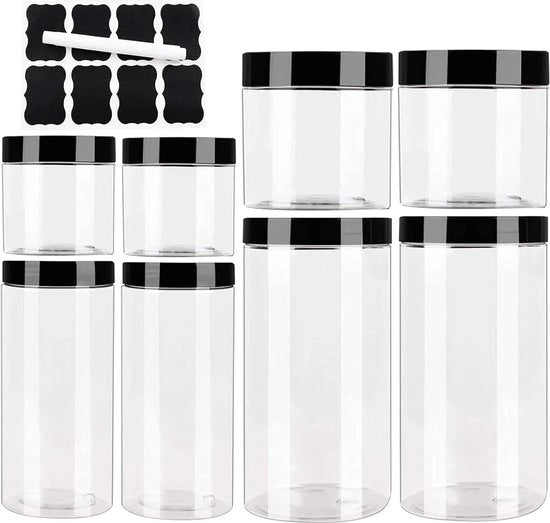 Contenitori di plastica per archiviazione, set di contenitori per la cucina 8 pezzi (0,2L+0,4L+0,5L+1L) con coperchio, contenitori di archiviazione, contenitore per cereali, contenitore per polveri (te, spezie)