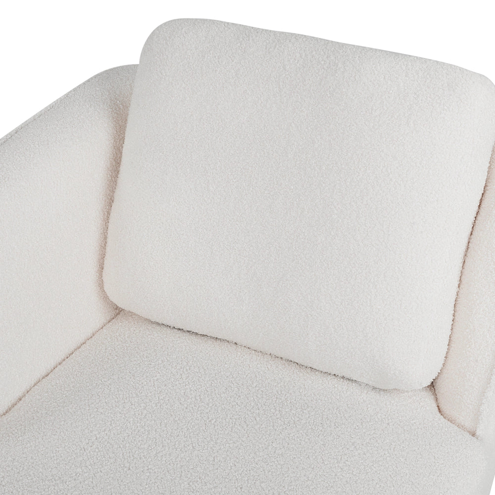 Chaise longue con cuscino bianco sporco in tessuto bouclé lato destro stile retrò