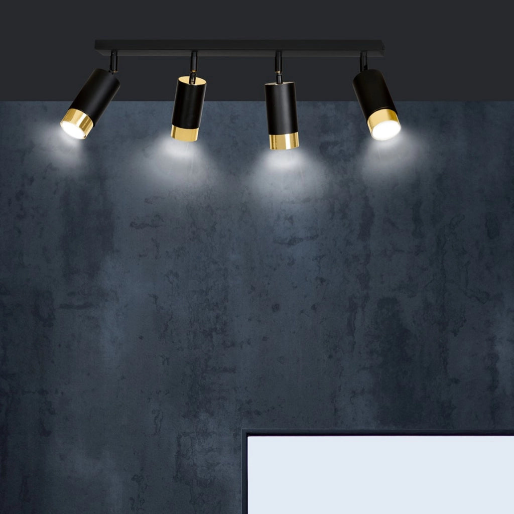 Faretto da soffitto HIRO in acciaio nero opaco e dettagli oro