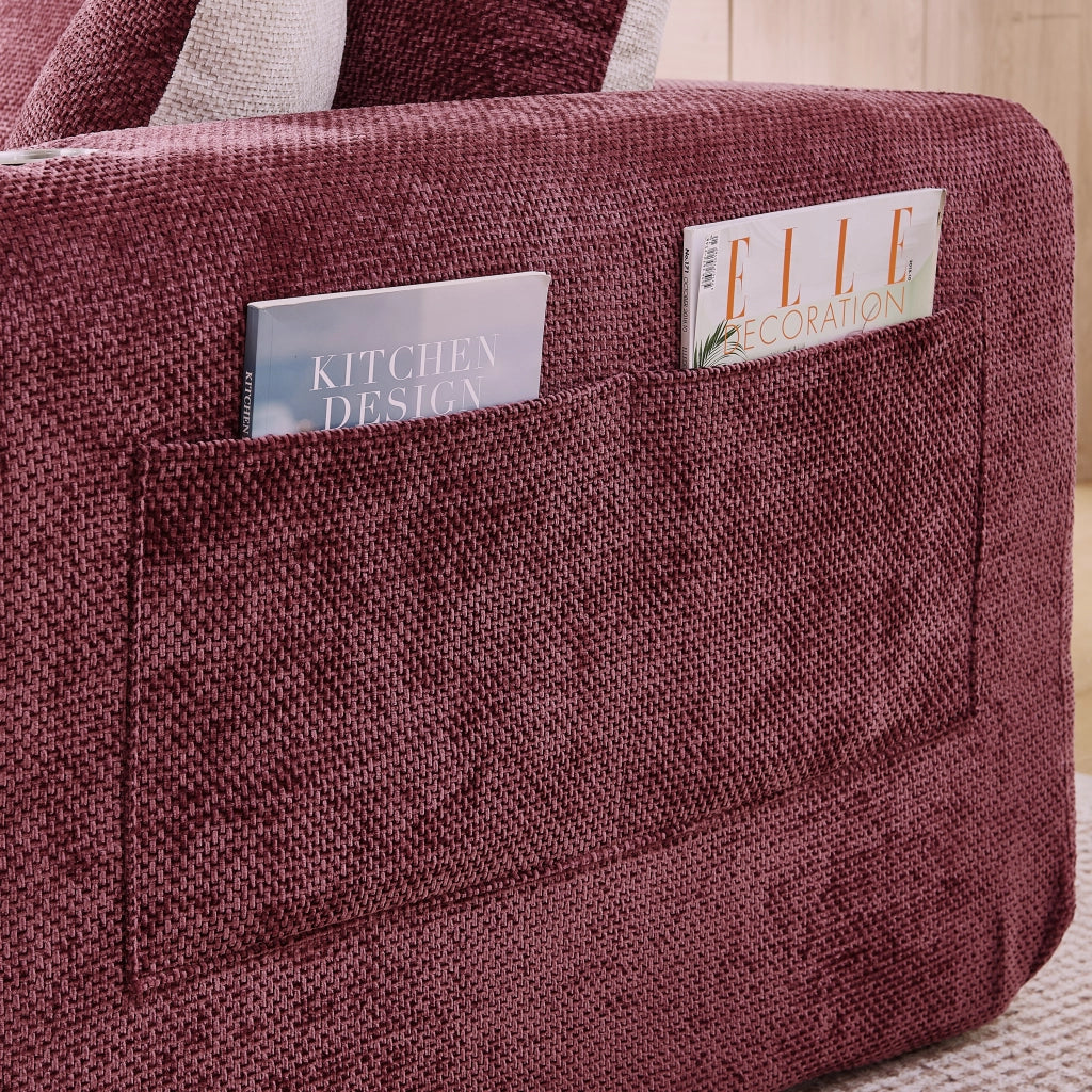 Divano angolare a L modulare con portabicchieri e tasche laterali in tessuto Rosso bordeaux