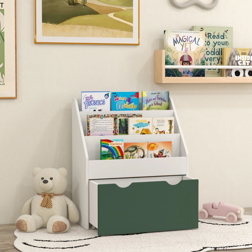 Libreria bambini con cassetto ¨C Xylo ¨C legno verde 3 ripiani 62,5x30x70