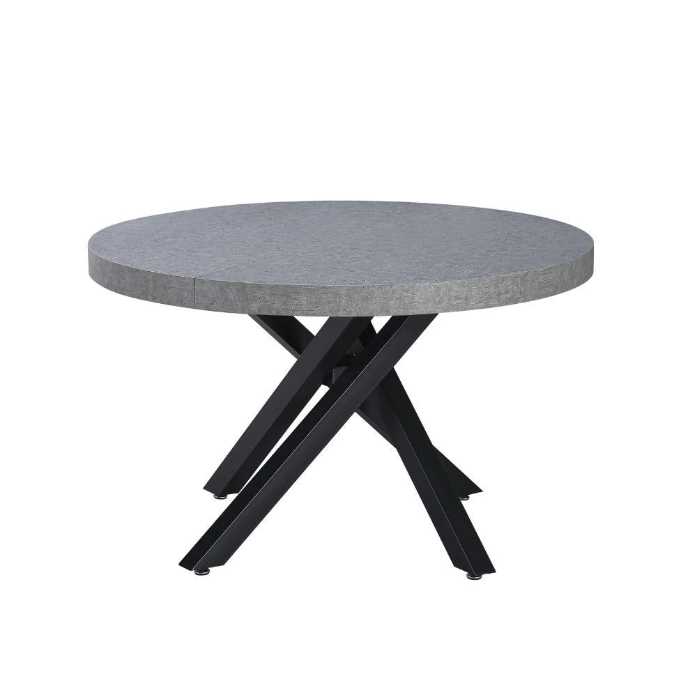 Tavolo rotondo allungabile Raven con piano cemento e gambe shangai nero 120x120x75H