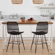Sedia da pranzo 2 pz Rattan e acciaio Nero 41 x 55 x 85 cm 42033207