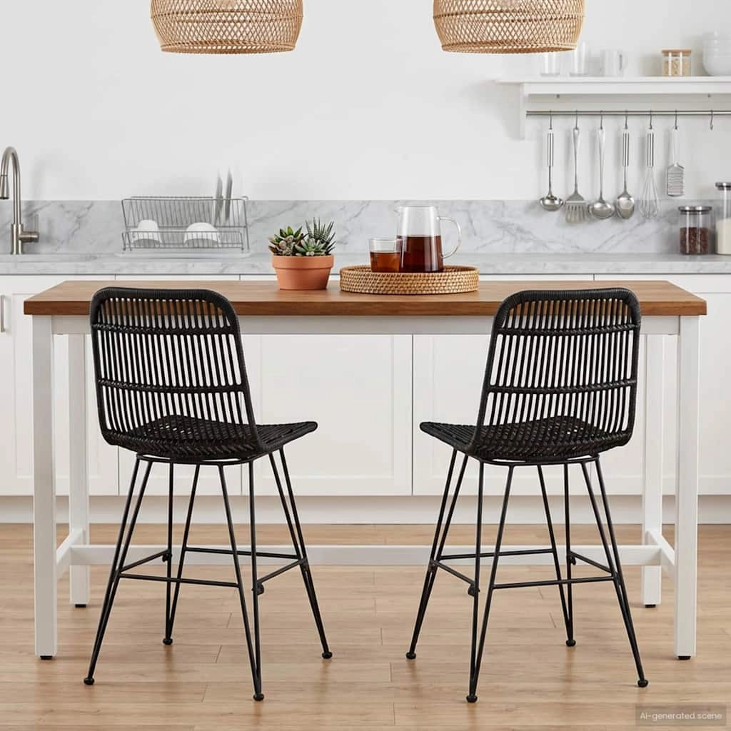 Sedia da pranzo 2 pz Rattan e acciaio Nero 41 x 55 x 85 cm 42033207