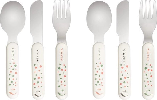 Set di attrezzi per bambini e neonati in acciaio inossidabile con impugnature utili, testato in conformità alla norma EN 14372, bianco crema (dalla età di 18 mesi, 6 pezzi)