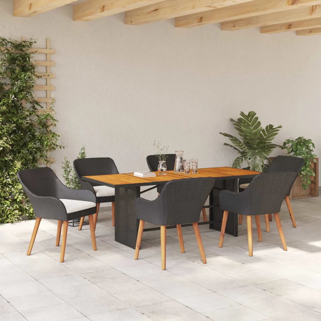 Set da Pranzo per Giardino con cuscino 7 pcs Nero polyrattan