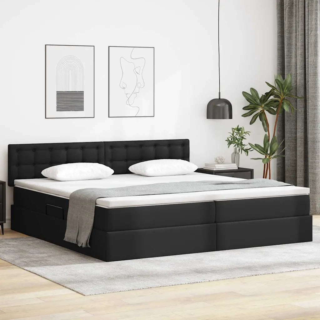 Letto con contenitore e materasso Nero 200 x 200 cm