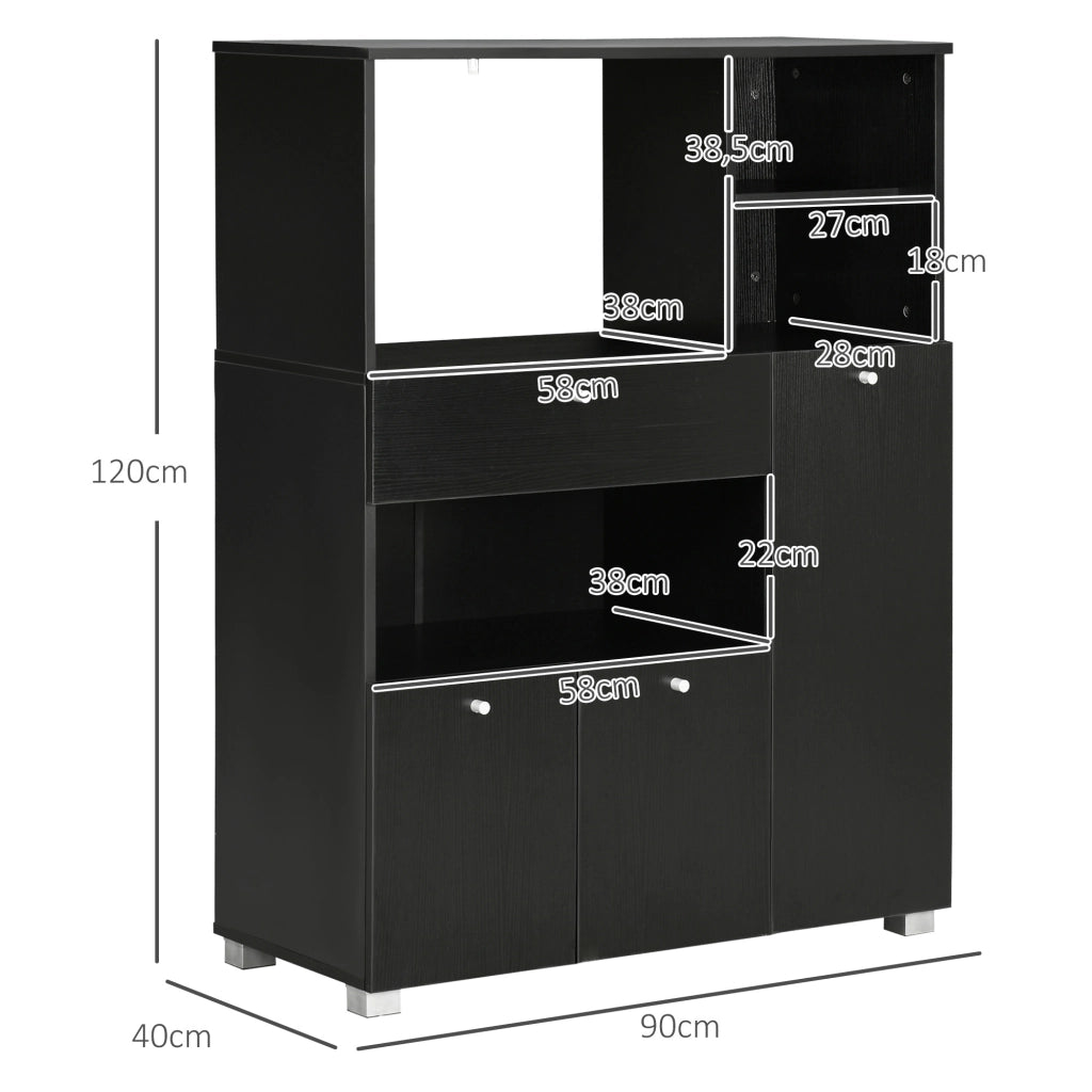 Mobile per microonde con cassetto e 3 ante ¨C zephmum ¨C Nero 90x40x120 cm