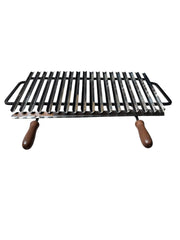Griglia Scorrevole per Barbecue in Acciaio Inox, con Manici in Legno, Sistema Recupera Grassi, Made in Italy 78x35 cm