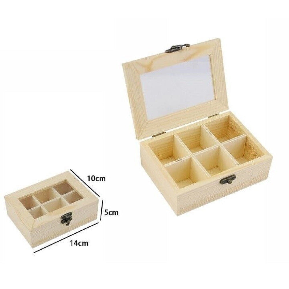 Trade Shop - Scatola Portagioie Legno Con Bacheca 6 Posti Scomparti Vetrina 74024a Ly-10627 -