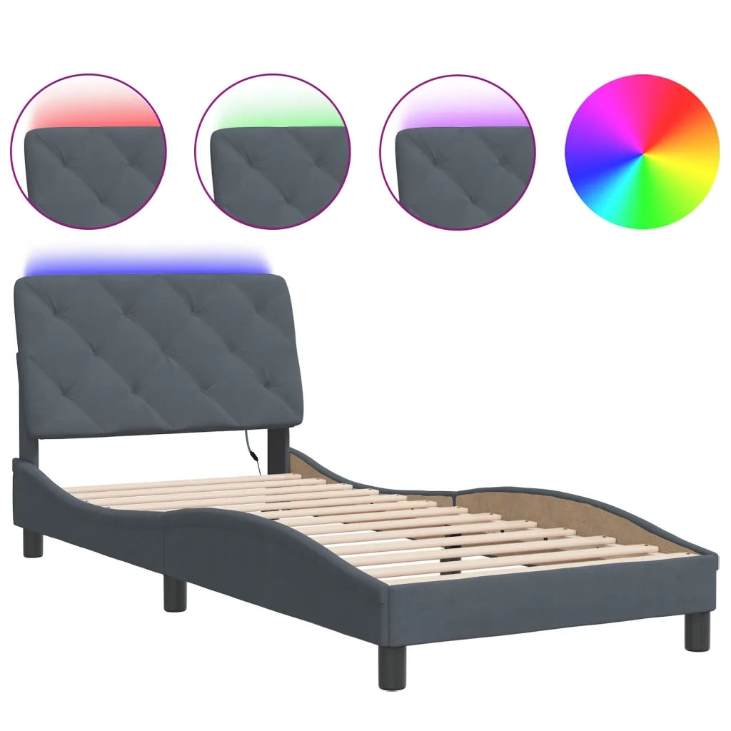 Giroletto con LED senza Materasso Grigio Scuro 90x200 cm in Velluto