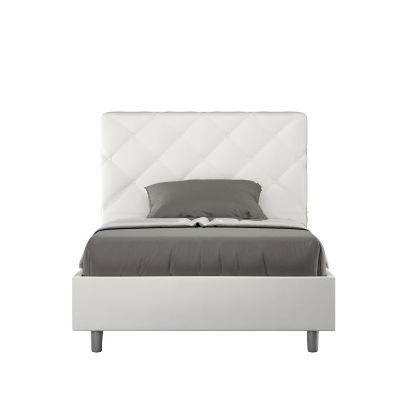 Letto imbottito Piazza e mezzo 110x200 cm Priya - Bianco,Similpelle,Senza rete