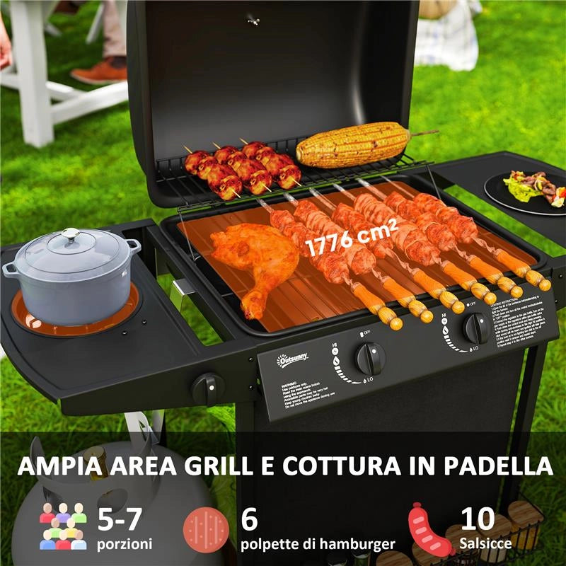 BARBECUE A GAS CON 3 BRUCIATORI INDIPENDENTI E COPERCHIO CON TERMOMETRO 108X54X97 CM NERO