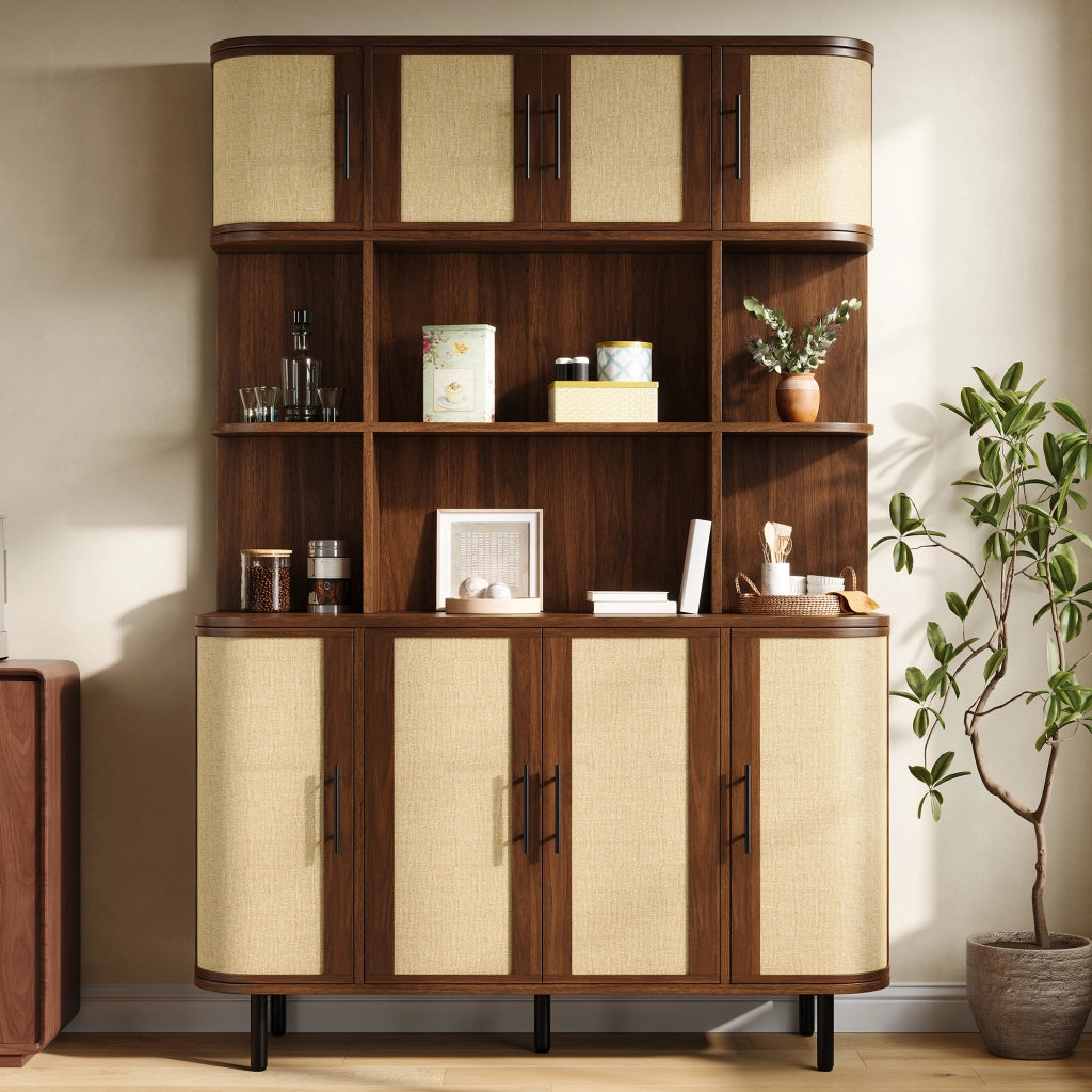 Madia con 8 ante e frontali effetto intrecciato - in MDF - 120x20x180 cm - noce