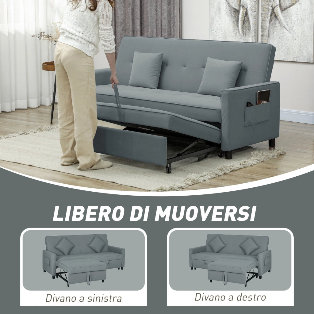 Divano Letto 3 Posti Clic Clac 196x90x89 cm con Schienale Reclinabile e 2 Cuscini Grigio