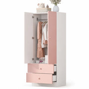 Armadio con vano appendiabiti e 2 cassetti design bicolore per camera da letto in MDF e compensato rosa 70×40×170 cm