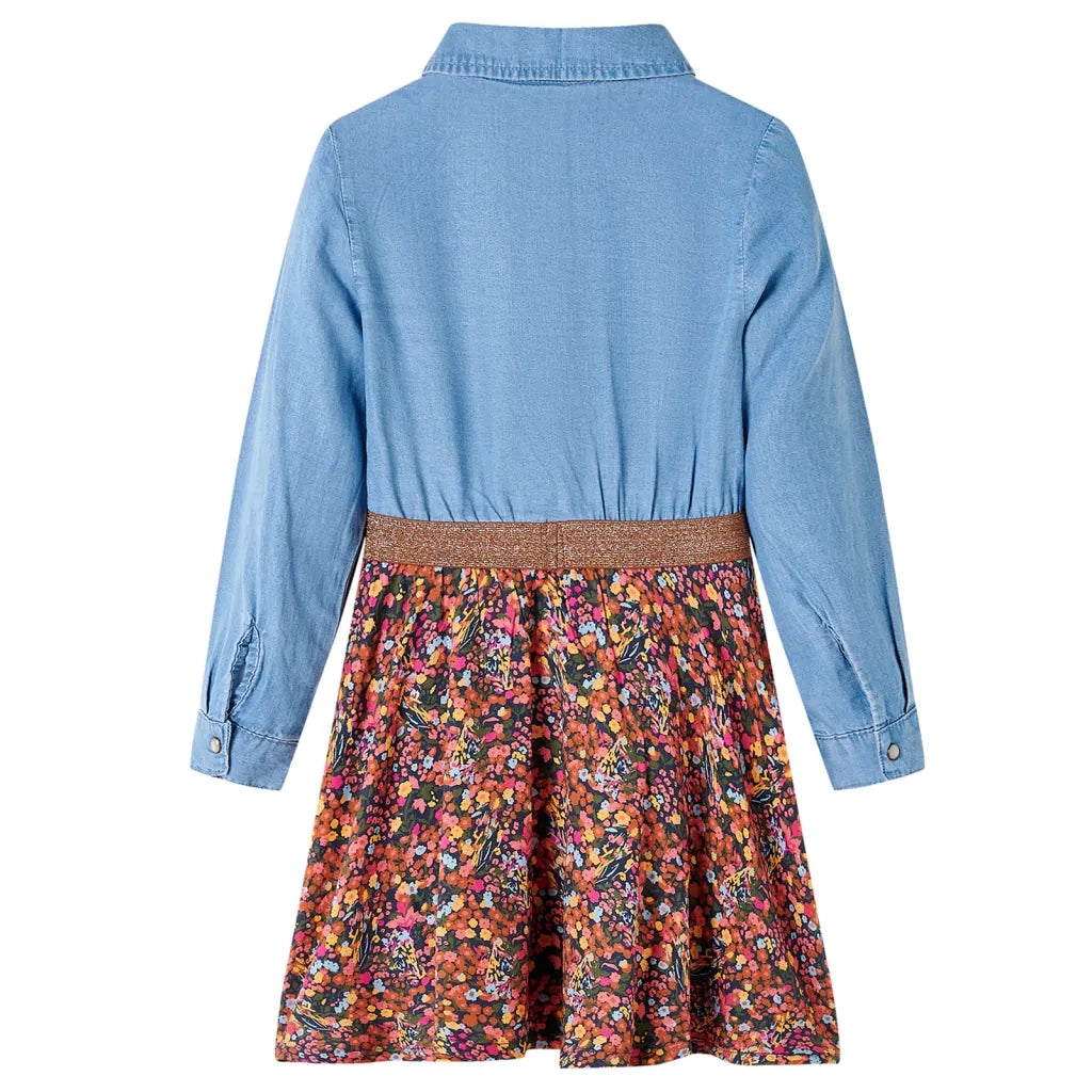Abito da Bambina a Maniche Lunghe Blu Marino e Blu Denim 104 CFW7971818
