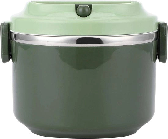 Contenitore per cibo termico, bento-box, contenitore per cibo, isolamento in acciaio inossidabile 304 senza fessure, rondo, per lavoro, esterno, sport, campeggio, picnic e viaggi (singola lastra verde)