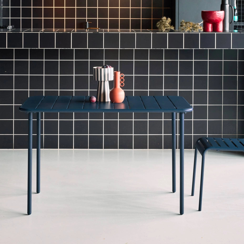 Tavolo da giardino bistrot in acciaio, 4 posti, 120cm, blu navy