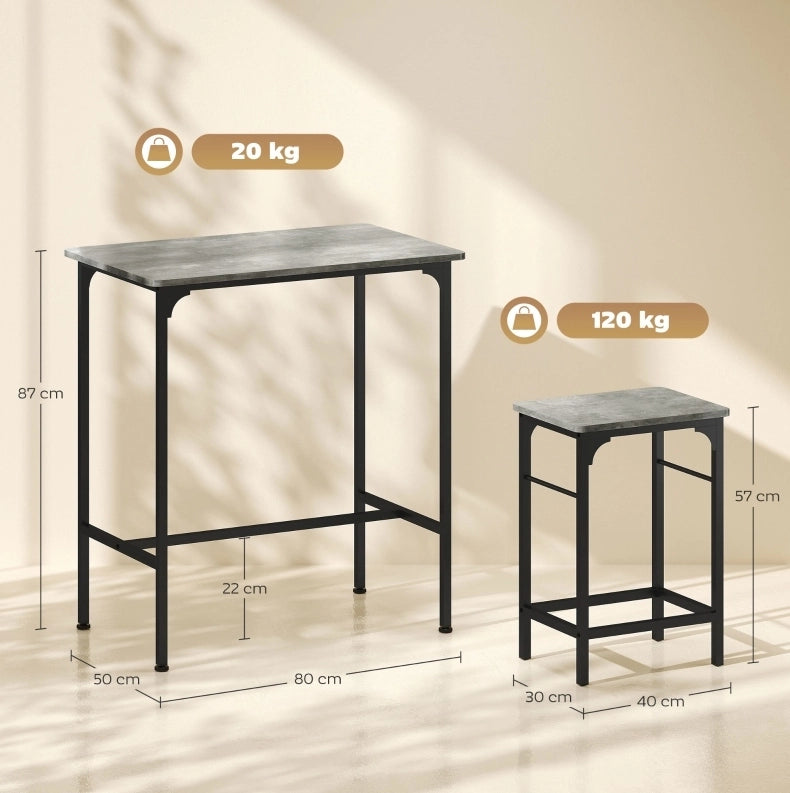 Set tavolo da bar con 2 sgabelli grigio effetto legno