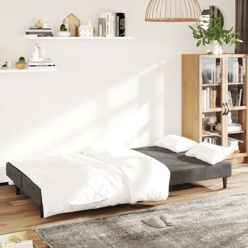 Divano Letto a 2 Posti Grigio Scuro in Velluto 375733
