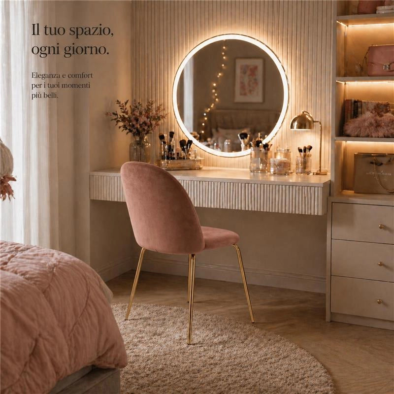 SET 4 SEDIE IN VELLUTO MARRONE CON PIEDI IN METALLO COLOR ORO MISURE: 42X53,5X86,5/47 CM