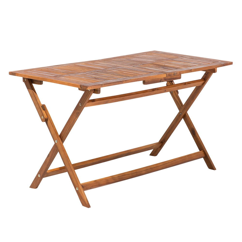 Tavolo da pranzo da giardino in legno di acacia scuro 140 x 75 cm pieghevole da esterno a 6 posti rettangolare