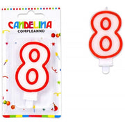Trade Shop - Candelina Candela Numero 8 Compleanno Bianca Bordo Rosso Candeline Torta Per Festa -