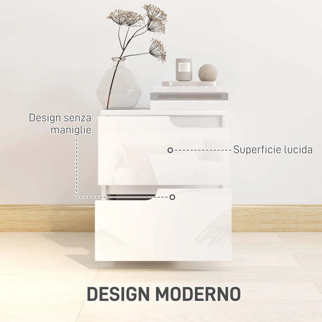 Comodino Moderno in Legno con 2 Cassetti ¨C zephmum ¨C Bianco Lucido 40x40x48 cm