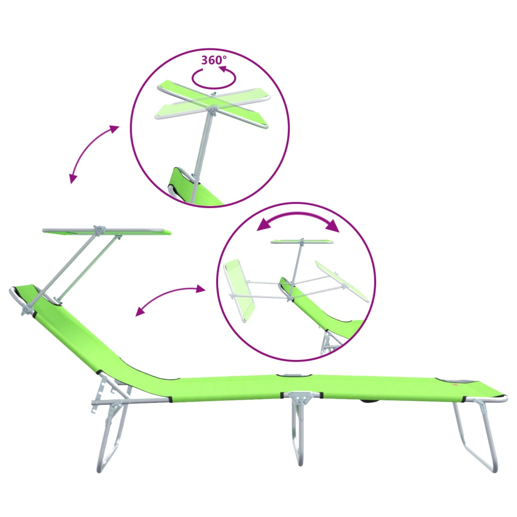 Lettini Pieghevoli 2 pcs con Tettuccio Verde Tessuto Oxford 600D