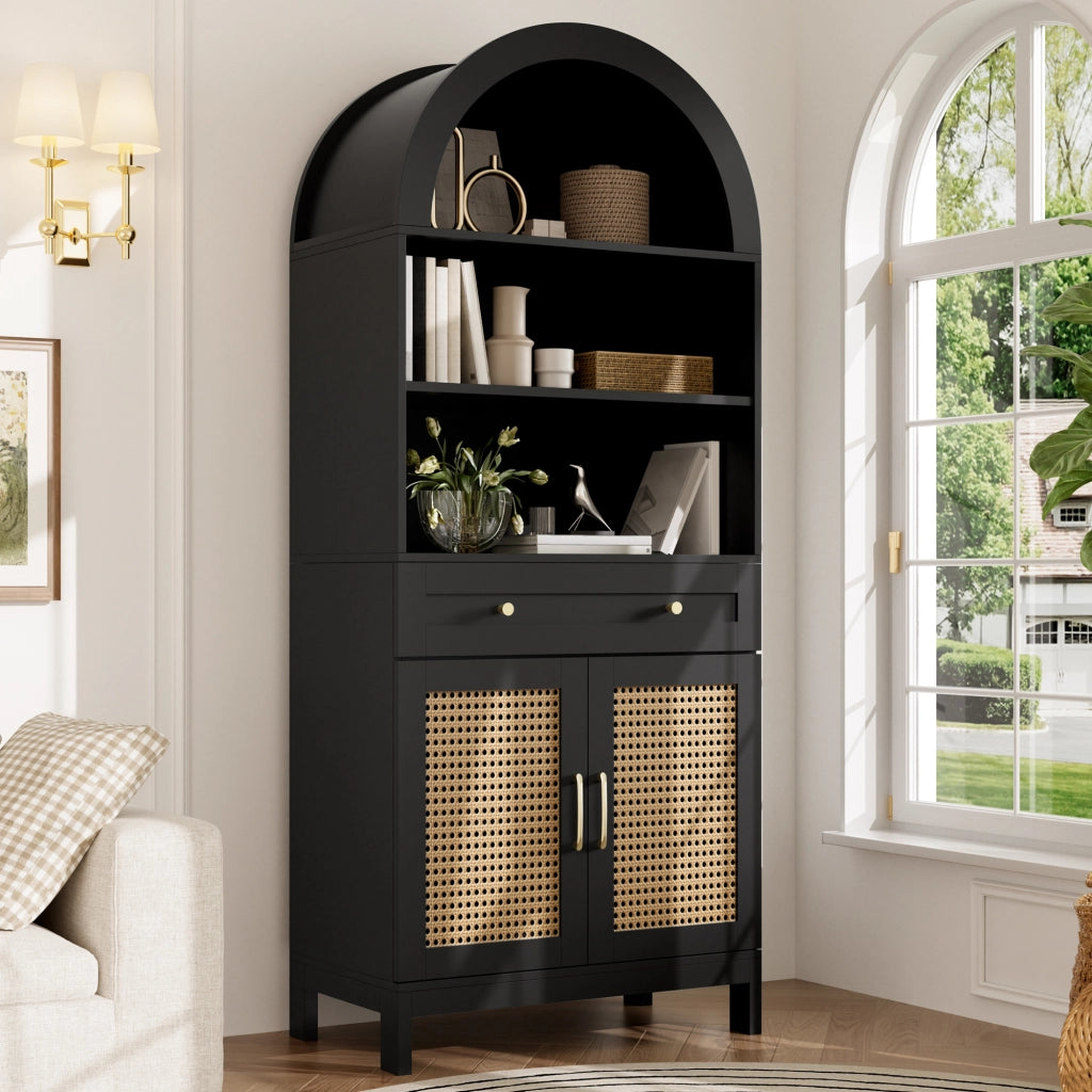 Credenza con 3 vani aperti; cassetto e 2 ante; per soggiorno; in MDF; 70×40×170 cm; nero