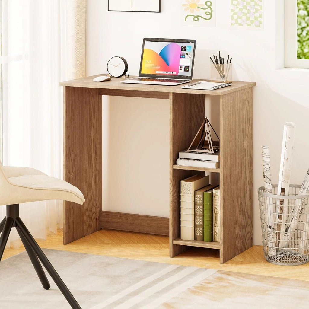 Scrivania per Computer in Legno con 2 Ripiani per Ambienti Piccoli, Scrivania Moderna e Salvaspazio da Casa e Ufficio, 80 x 40 x 74 cm (Naturale)