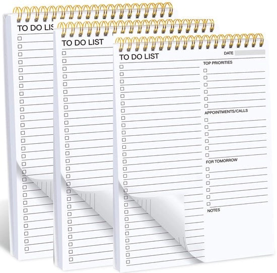 Lista da Compito da 3 Pezzi - Blocchetto di Note - Blocchetto di Appunti - Blocchetto di Memoria - Blocchetto di Scrittura - Disegno semplice