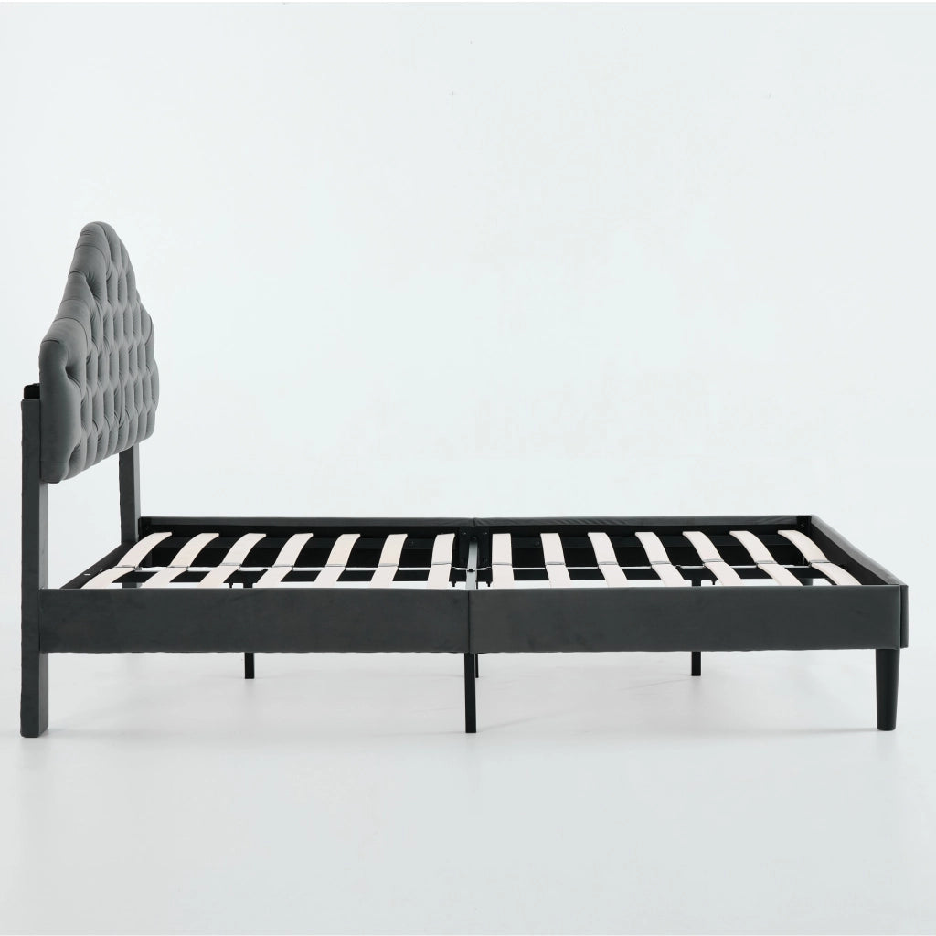 Letto Imbottito con Testiera Regolabile ¨C MINIMAL ¨C Velluto Grigio 140x200