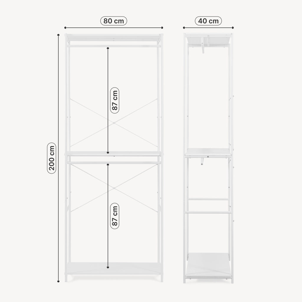 Guardaroba Aperto Verdfjorg con 2 Vani Appendiabiti 200 x 80 x 40 cm - Bianco [en.casa]