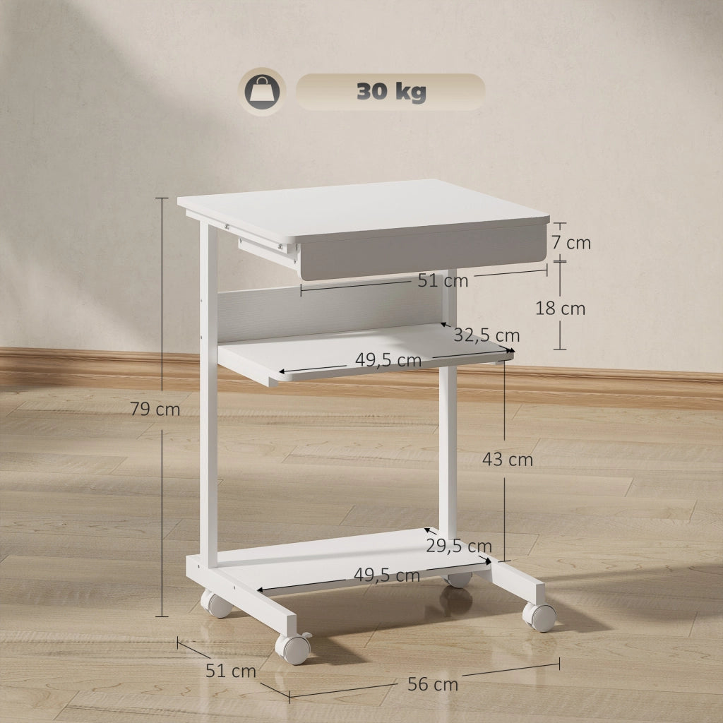 Scrivania per computer con cassetto e ruote ¨C zephmum ¨C bianco 56x51x75 cm