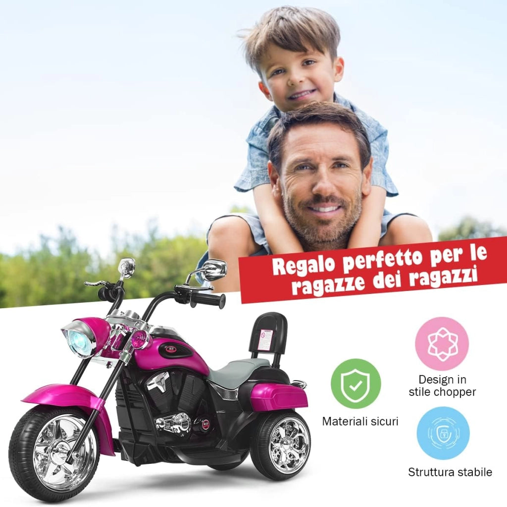 6V Moto Elettriche per Bambini, Moto Cavalcabile Marcia Avanti e Indietro, Portanza di Peso 30kg (Rosa)