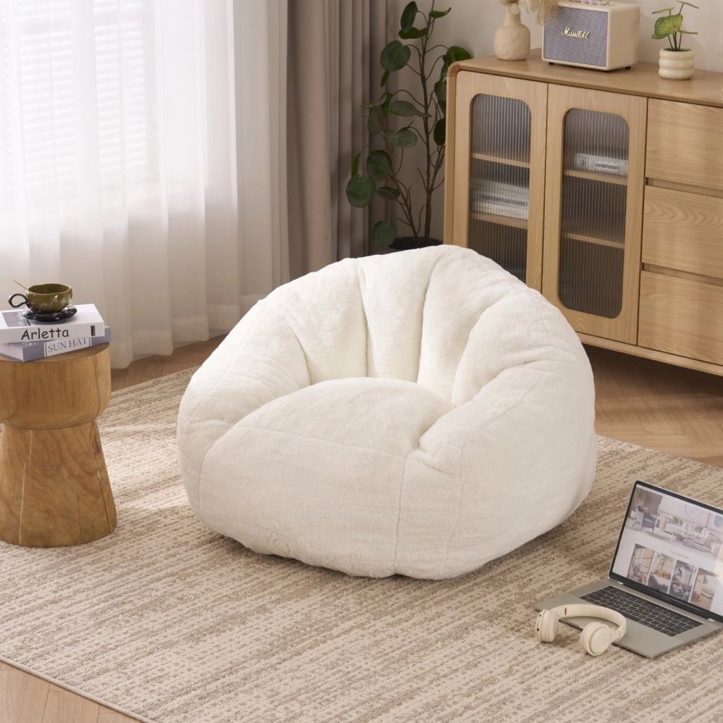 Pouf in memory foam con supporto lombare e fodera in pelliccia sintetica senza montaggio bianco 45 × 41 × 28 cm