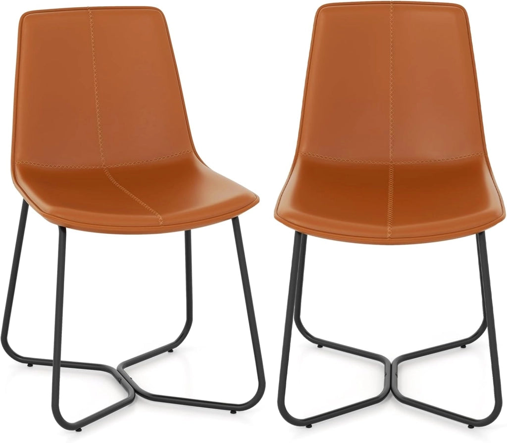 Set di 2 sedie da pranzo imbottite, seduta e schienale curvi in similpelle, struttura in metallo, portata fino a 150 kg, sedia da cucina moderna