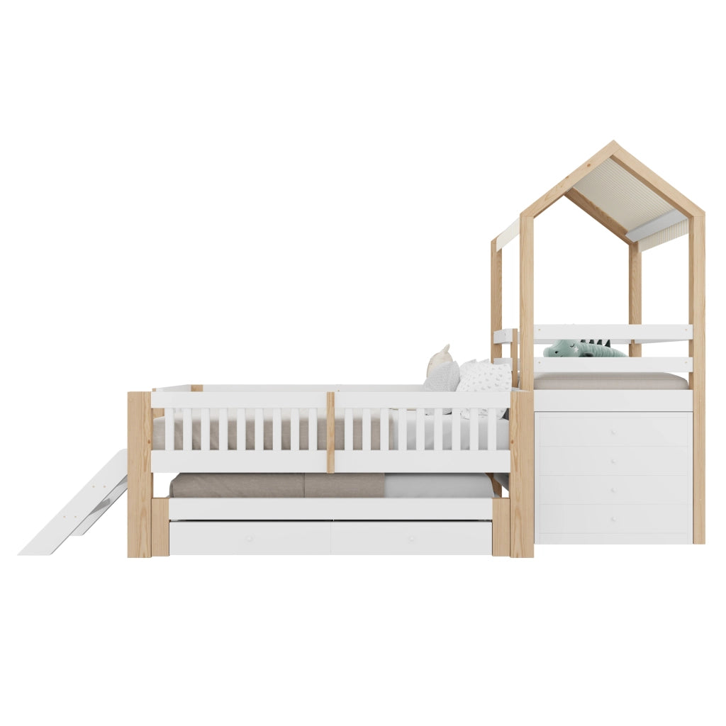 Letto per Bambini 90x200 cm e 90x190 cm con Letto Estraibile; Cassetti e Scala