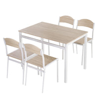 Set da Pranzo Tavolo e 4 Sedie in Metallo e MDF Bianco e Legno