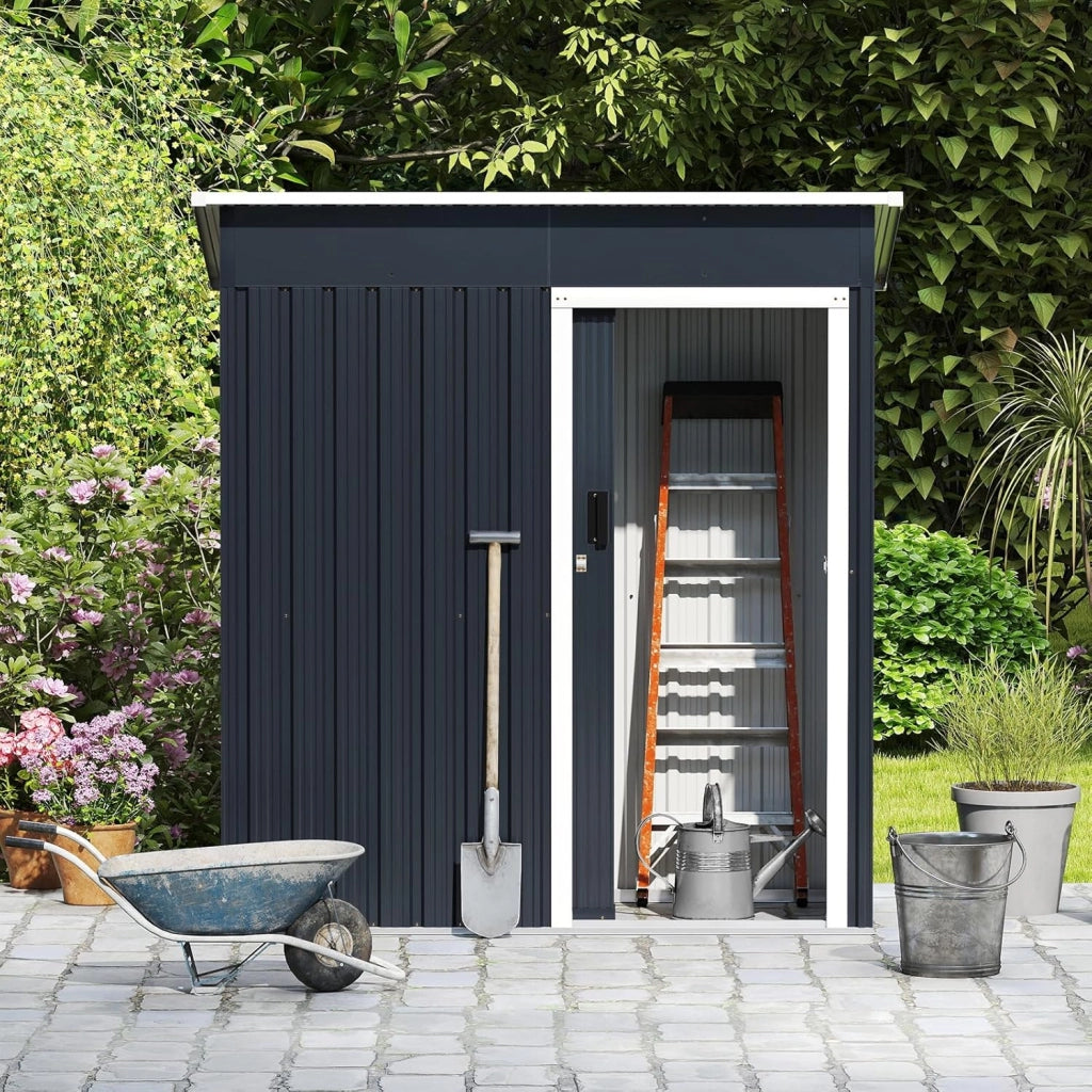 Capanno per Attrezzi da Giardino in Metallo, Casetta Porta Attrezzi in Acciaio con Porta Scorrevole Sistema di Blocco, Casetta per Stoccaggio per Prato e Cortile, 163 x 86 x 181 cm, Grigio
