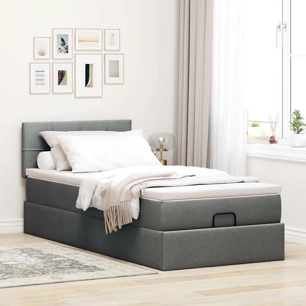 Pouf Letto con Materasso Grigio Scuro 90x200 cm in Tessuto 3311429