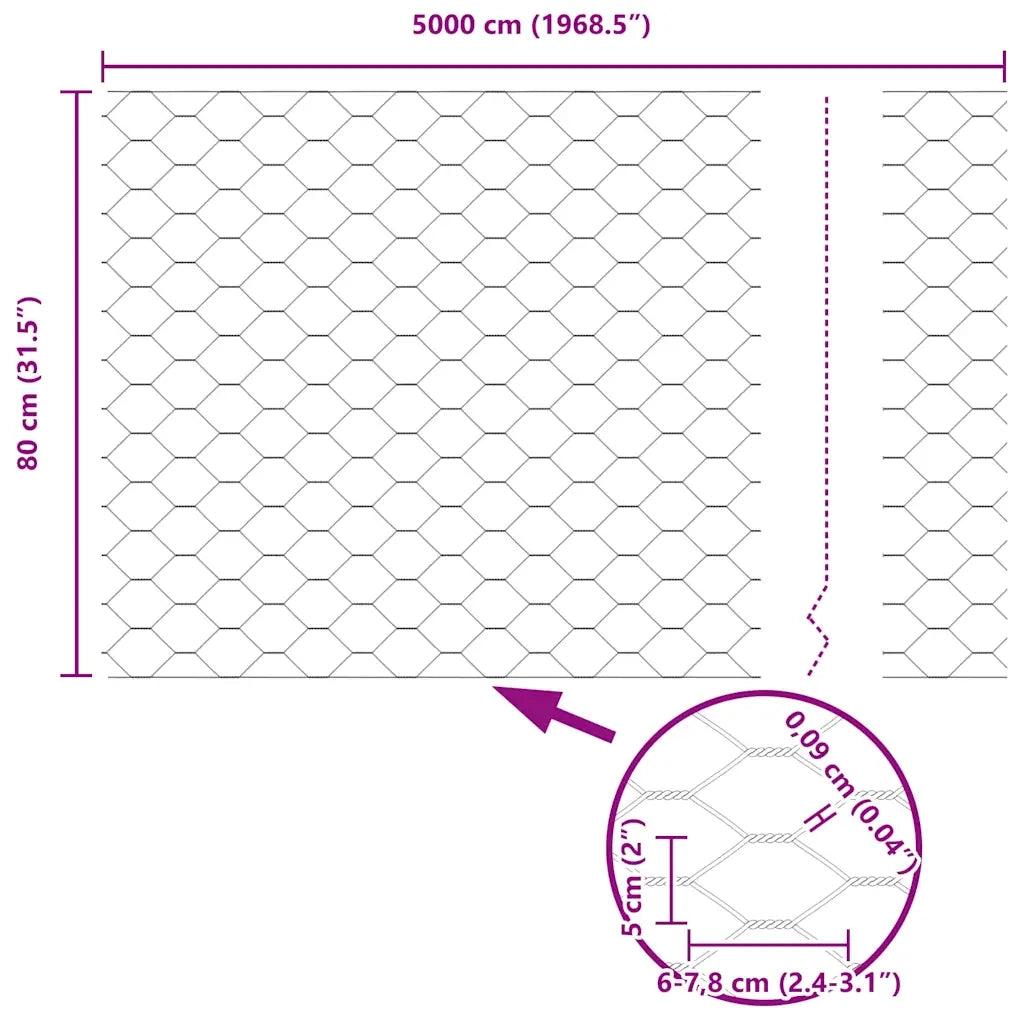 Recinzione Esagonale Grigio 0,8 x 50 m PVC 42005568